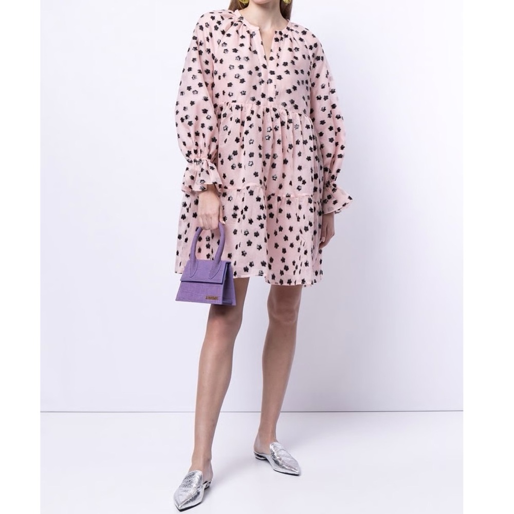 STINE GOYA Ivana Long Sleeve Organza Light Pink and black Dress Size Medium